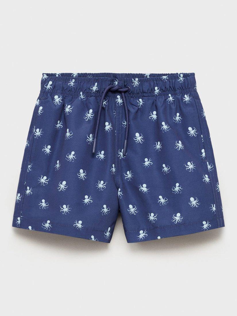 Product image 2 of 5, which shows Mango Kids' Pulpokb Octopus Print Drawstring Swim Shorts, Navy, 11-12 years