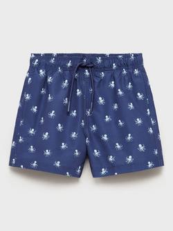 Mango Kids' Pulpokb Octopus Print Drawstring Swim Shorts, Navy - view 2, Navy
