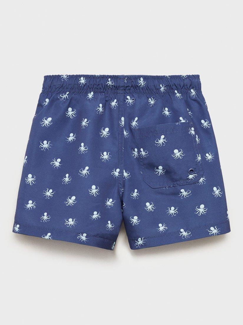 Product image 3 of 5, which shows Mango Kids' Pulpokb Octopus Print Drawstring Swim Shorts, Navy, 11-12 years