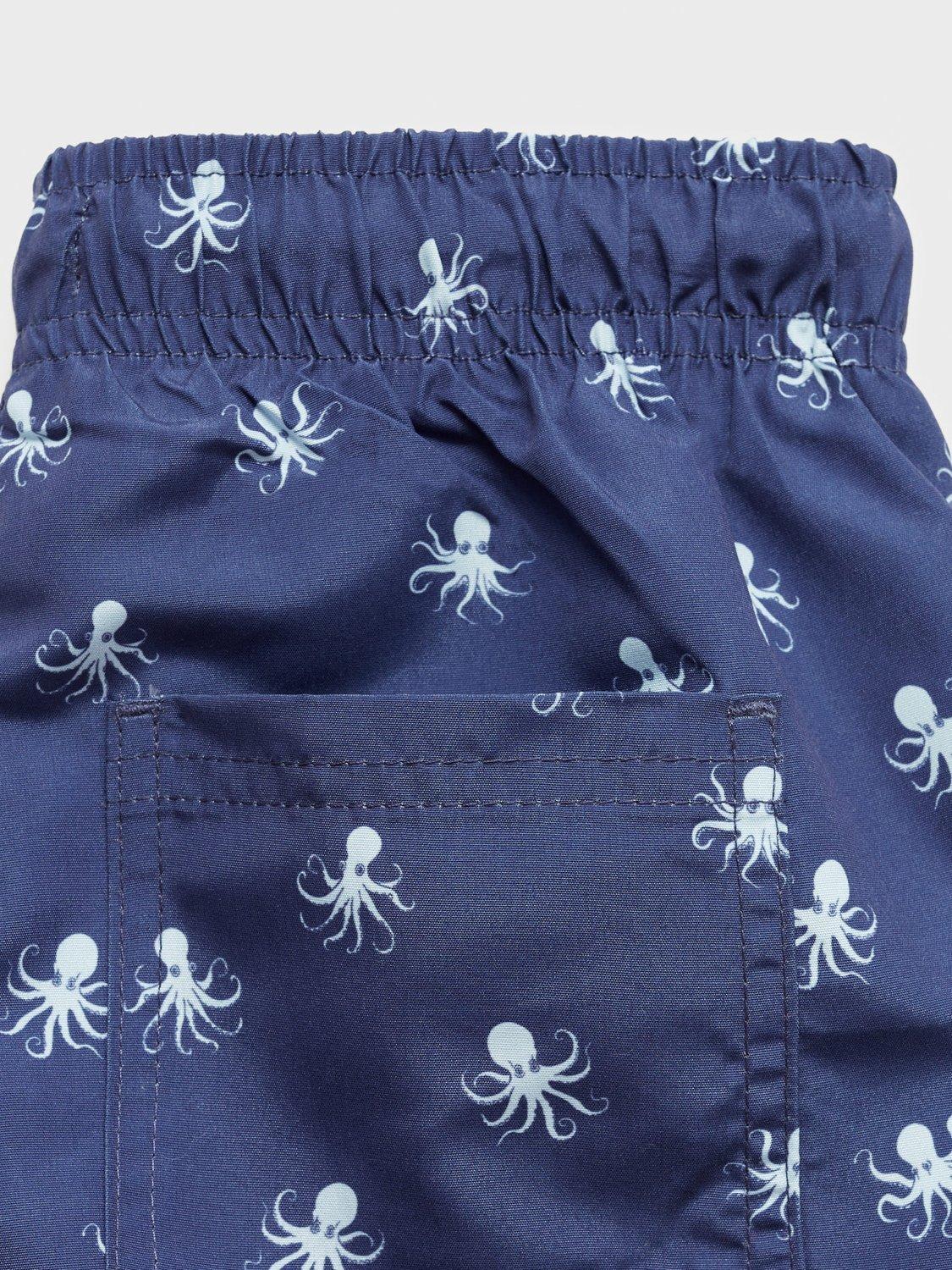 Product image 4 of 5, which shows Mango Kids' Pulpokb Octopus Print Drawstring Swim Shorts, Navy, 11-12 years