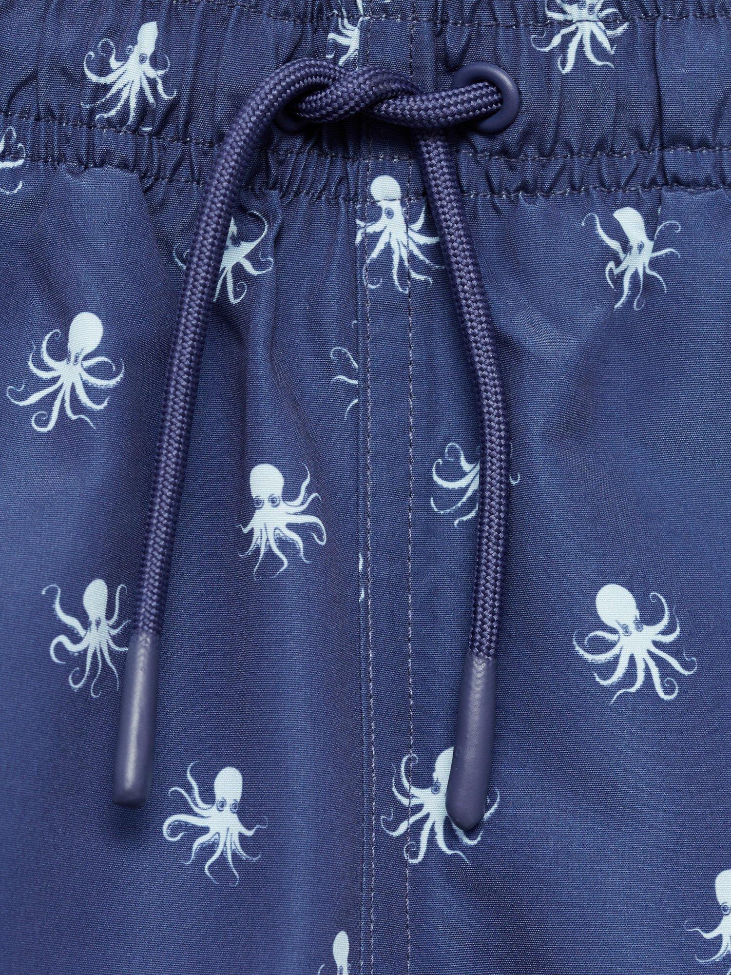 Product image 5 of 5, which shows Mango Kids' Pulpokb Octopus Print Drawstring Swim Shorts, Navy, 11-12 years