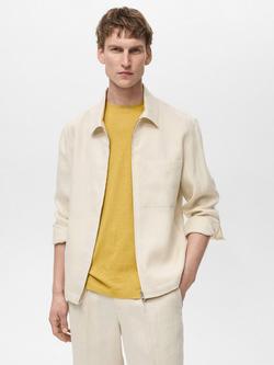 Mango Scott Linen Zipped Jacket, Light Beige