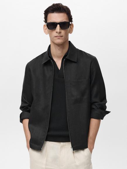 Mango Scott Linen Zipped Jacket, Black