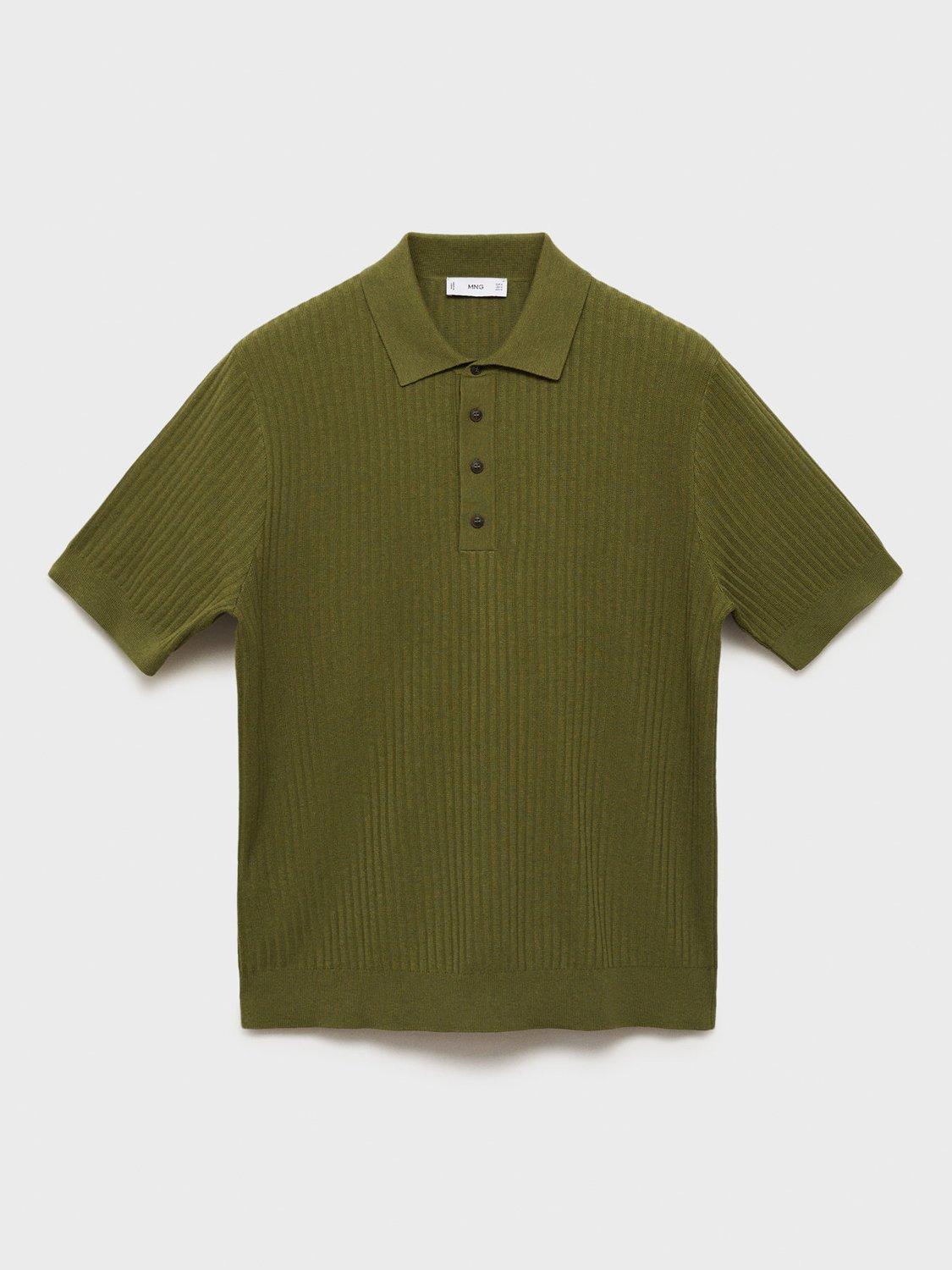 Product image 3 of 8, which shows Mango Paule Ribbed Cotton Blend Polo Shirt, Green, L