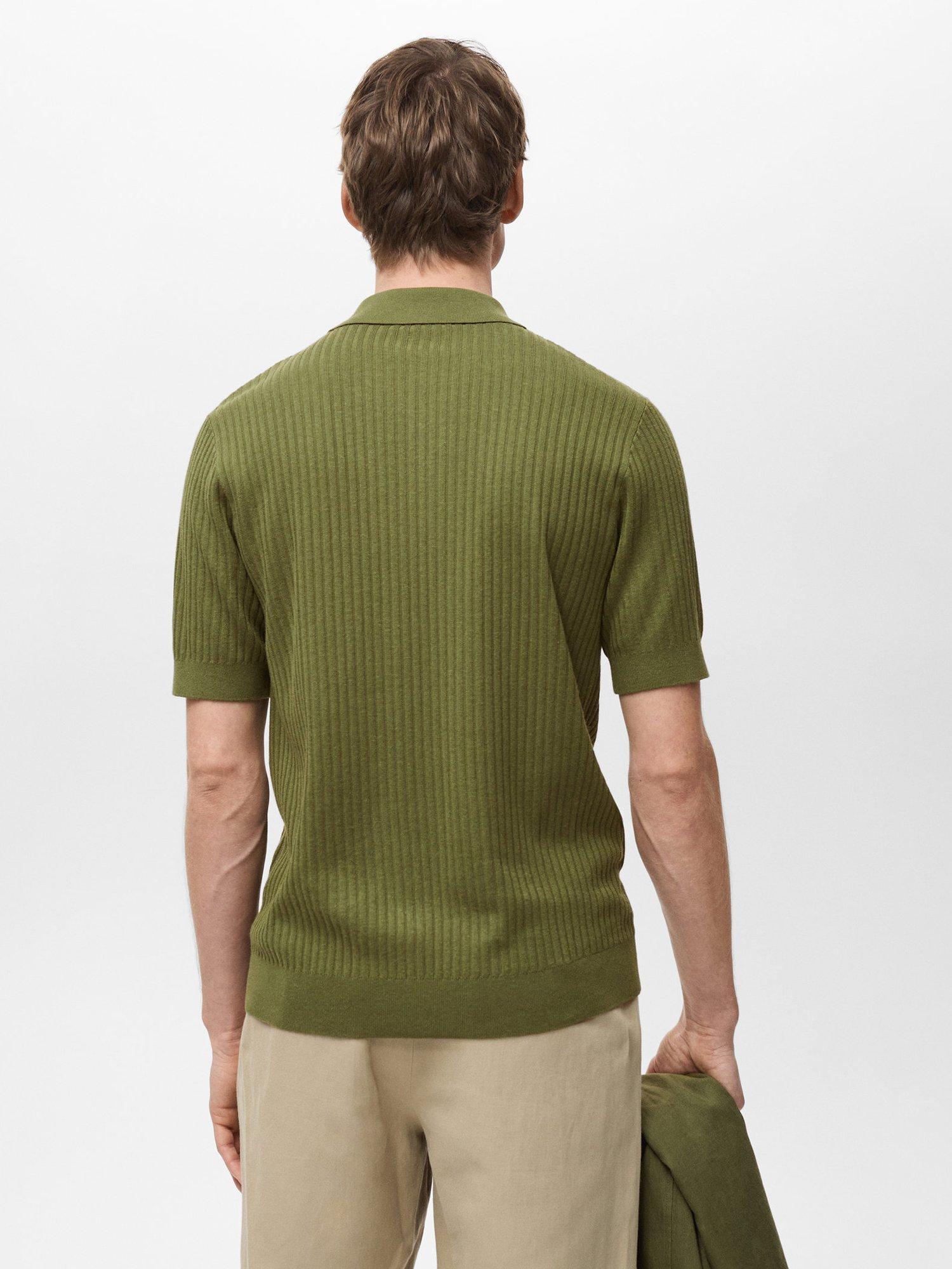 Product image 4 of 8, which shows Mango Paule Ribbed Cotton Blend Polo Shirt, Green, L