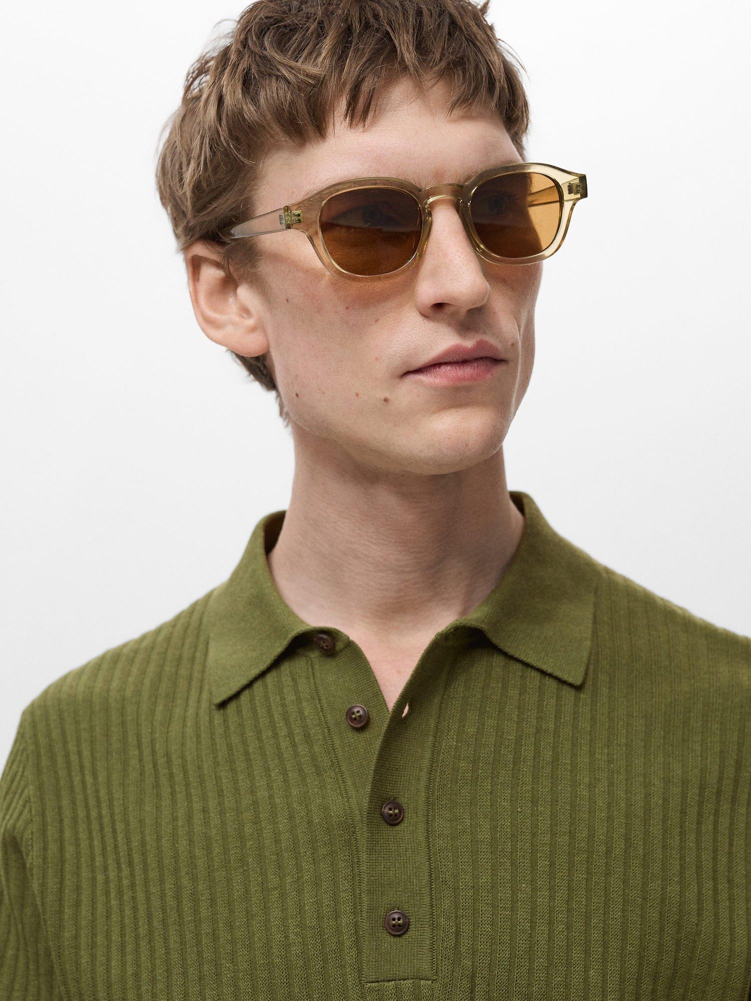 Product image 6 of 8, which shows Mango Paule Ribbed Cotton Blend Polo Shirt, Green, L