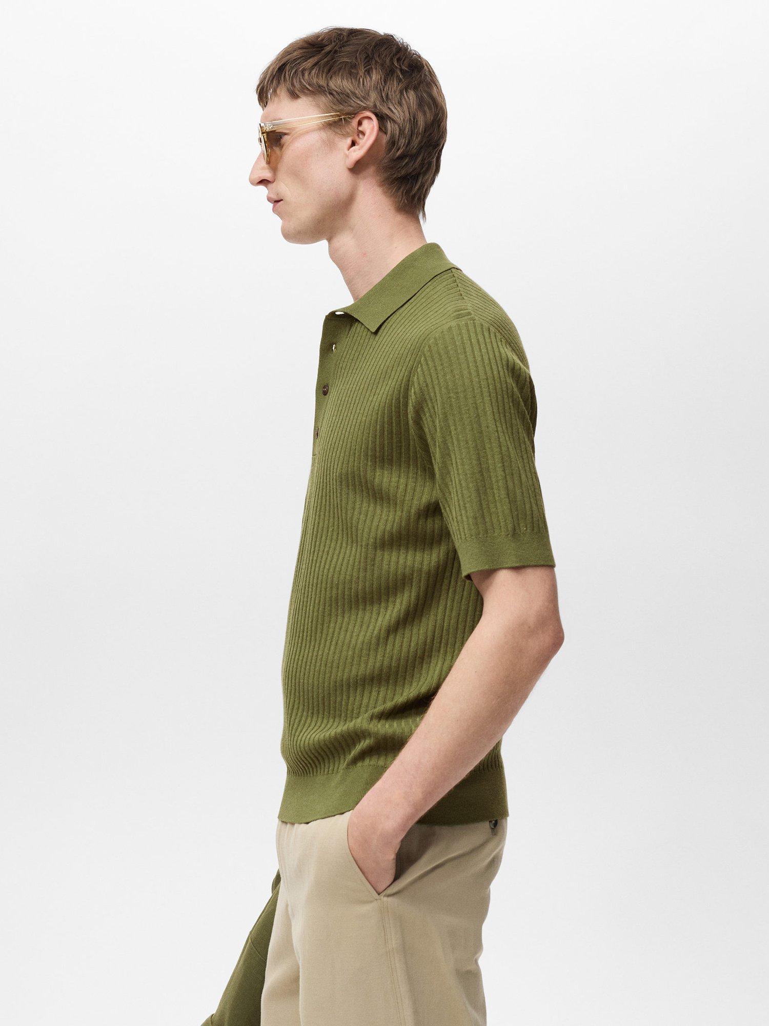 Product image 7 of 8, which shows Mango Paule Ribbed Cotton Blend Polo Shirt, Green, L