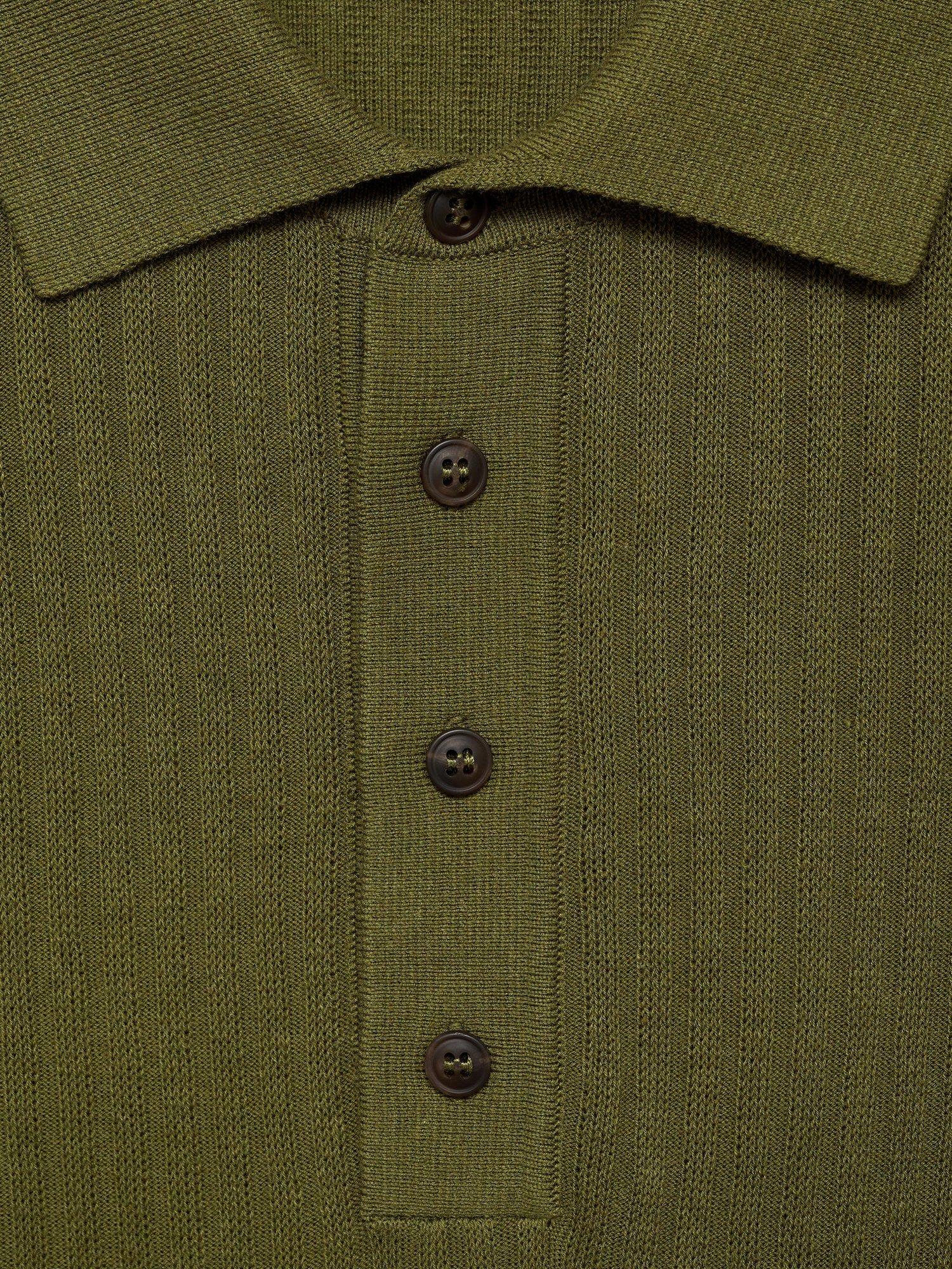 Product image 8 of 8, which shows Mango Paule Ribbed Cotton Blend Polo Shirt, Green, L