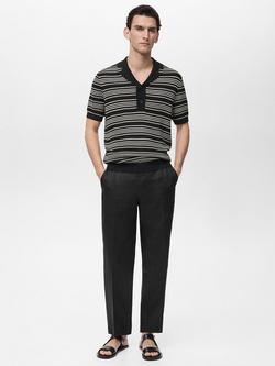 Mango Zebra Stripe Crochet Polo Shirt, Black/Multi - view 2, Black/Multi