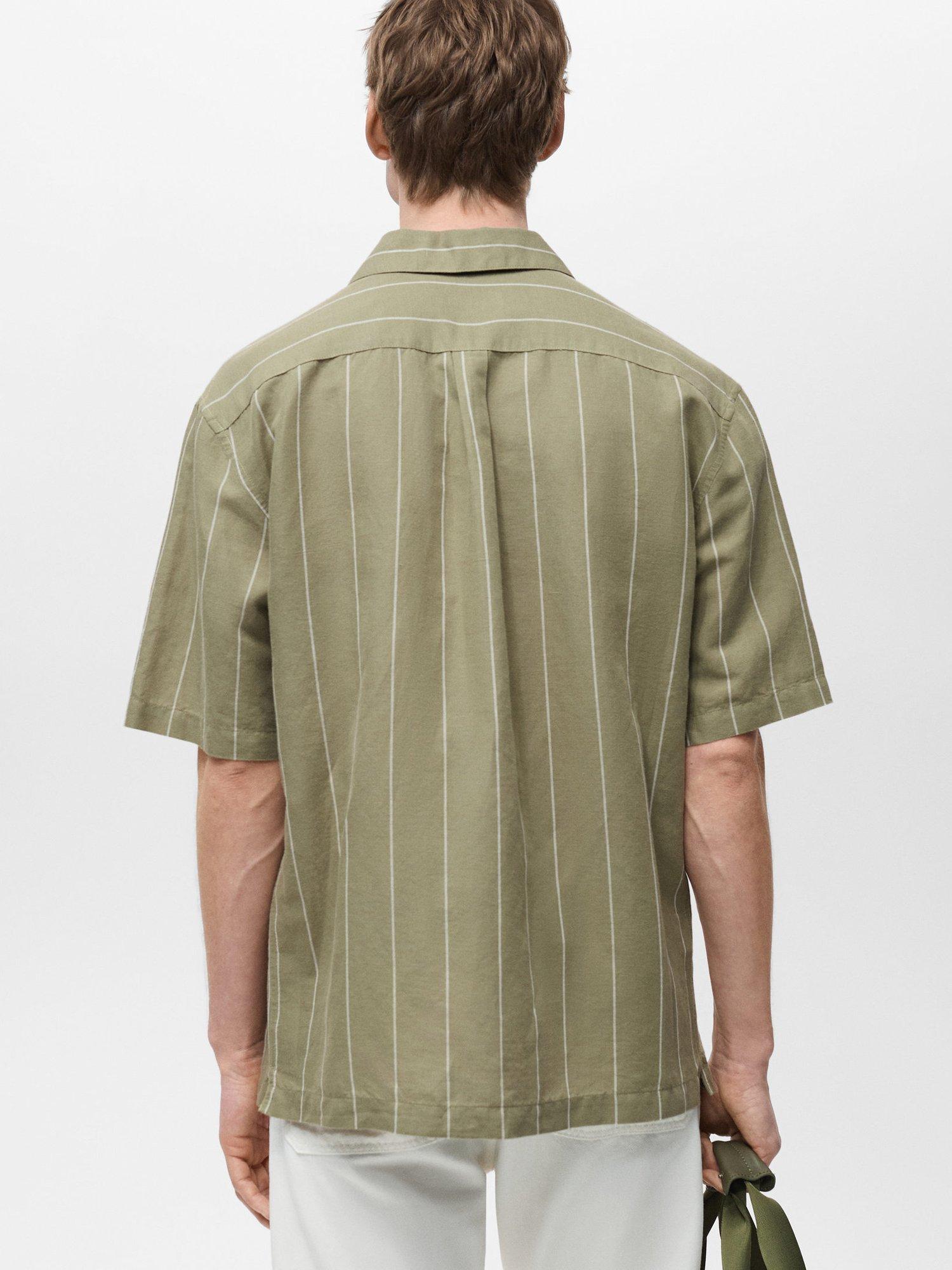 Product image 4 of 8, which shows Mango Essauira Stripe Linen Short Sleeve Shirt, Green, L