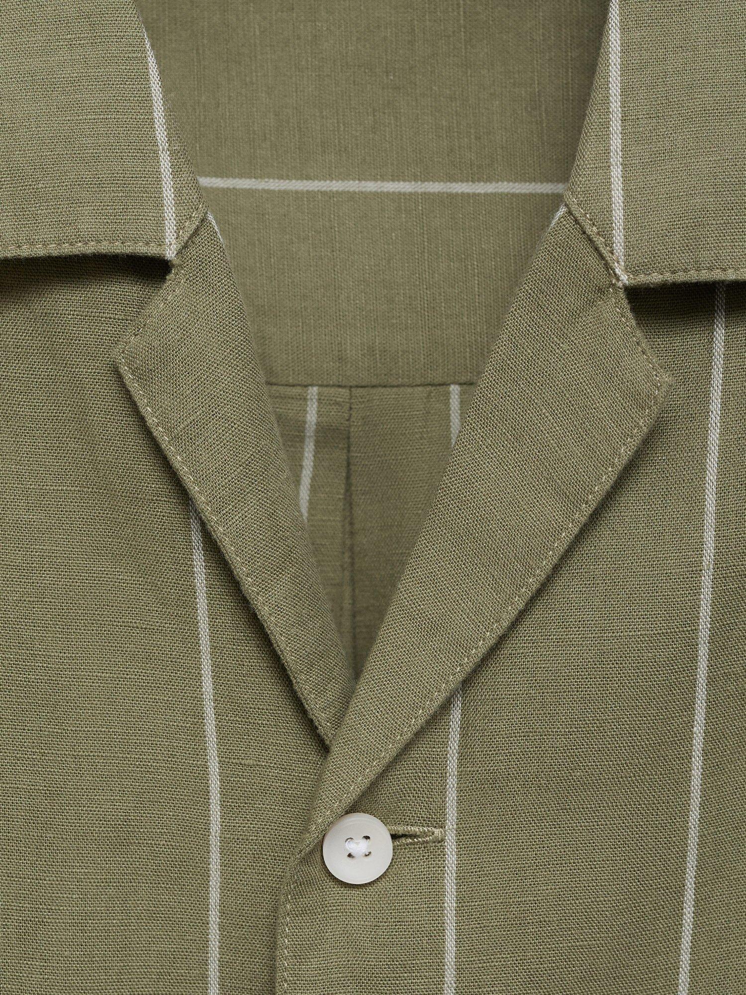 Product image 8 of 8, which shows Mango Essauira Stripe Linen Short Sleeve Shirt, Green, L