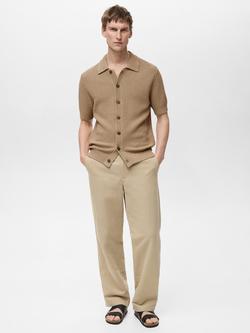 Mango Pierola Knit Regular Fit Short Sleeve Shirt, Light Beige - view 2, Light Beige