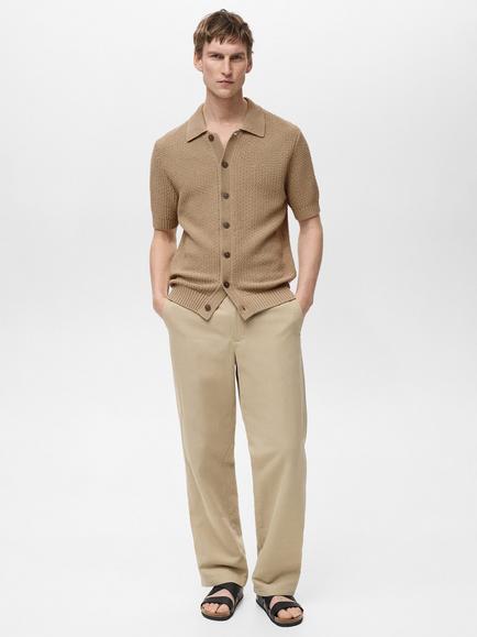 Mango Pierola Knit Regular Fit Short Sleeve Shirt, Light Beige - view 2, Light Beige