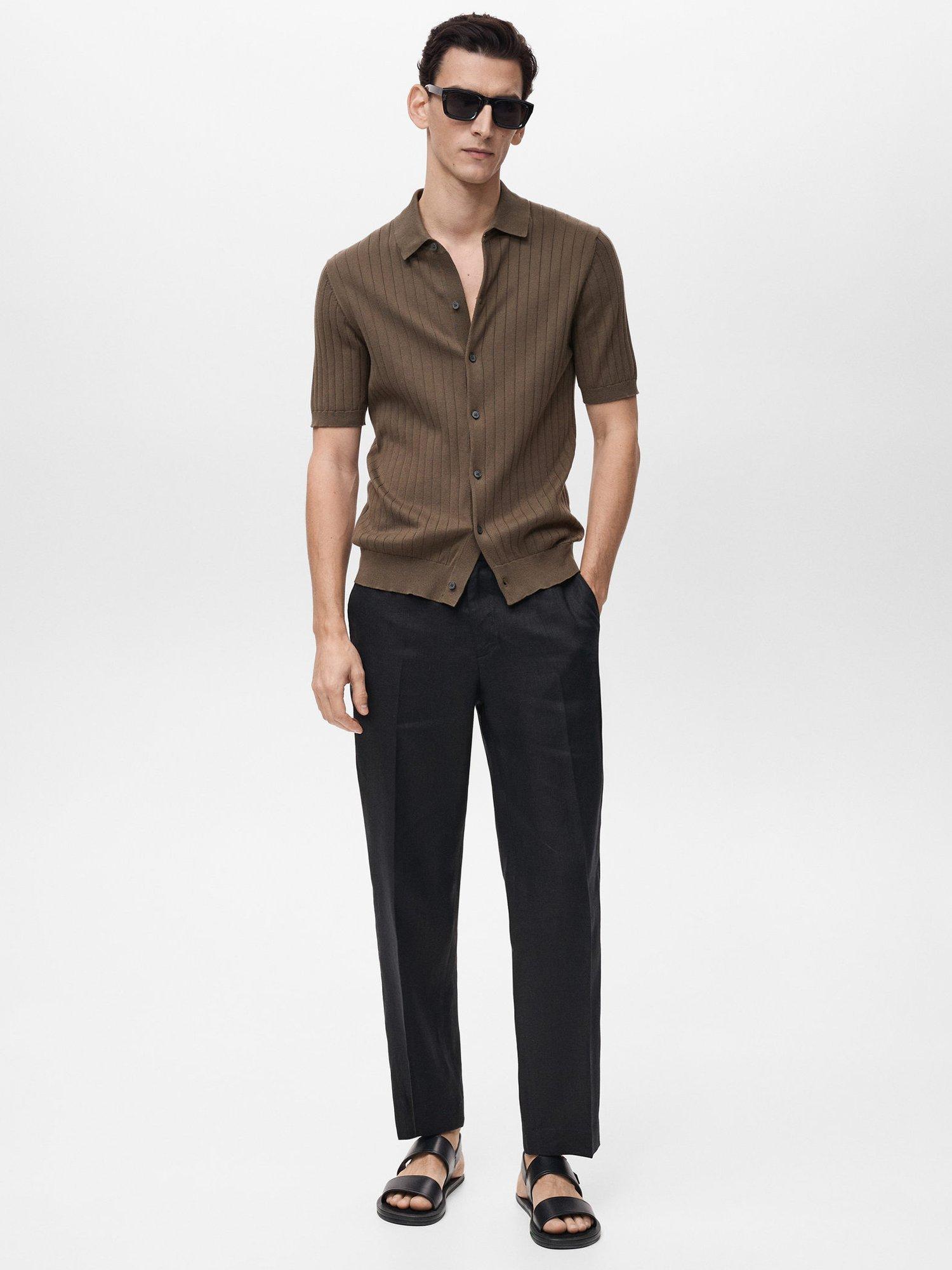Product image 2 of 8, which shows Mango Ribbi Embossed Stripe Cotton Regular Fit Shirt, Dark Brown, S