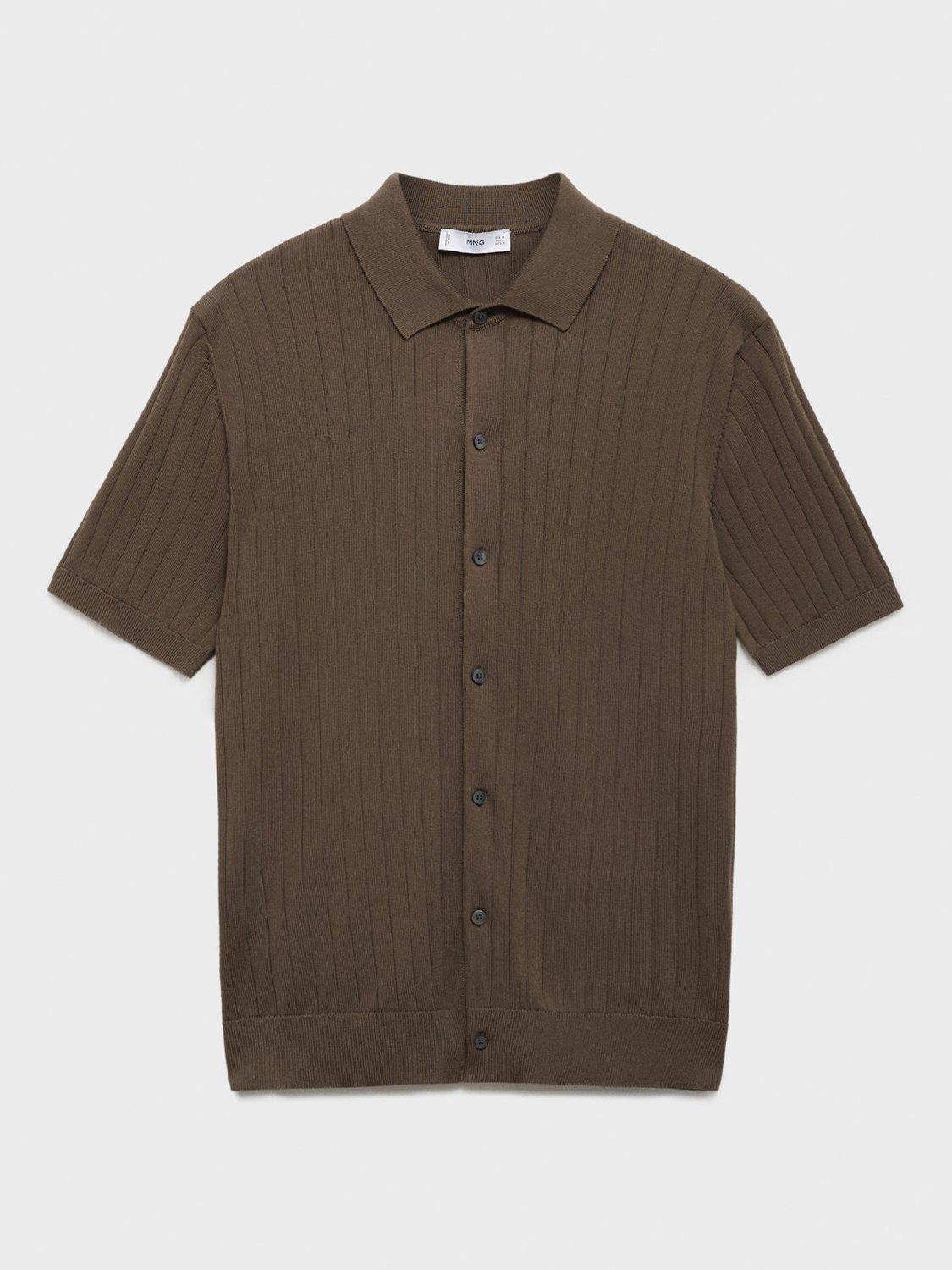 Product image 3 of 8, which shows Mango Ribbi Embossed Stripe Cotton Regular Fit Shirt, Dark Brown, S