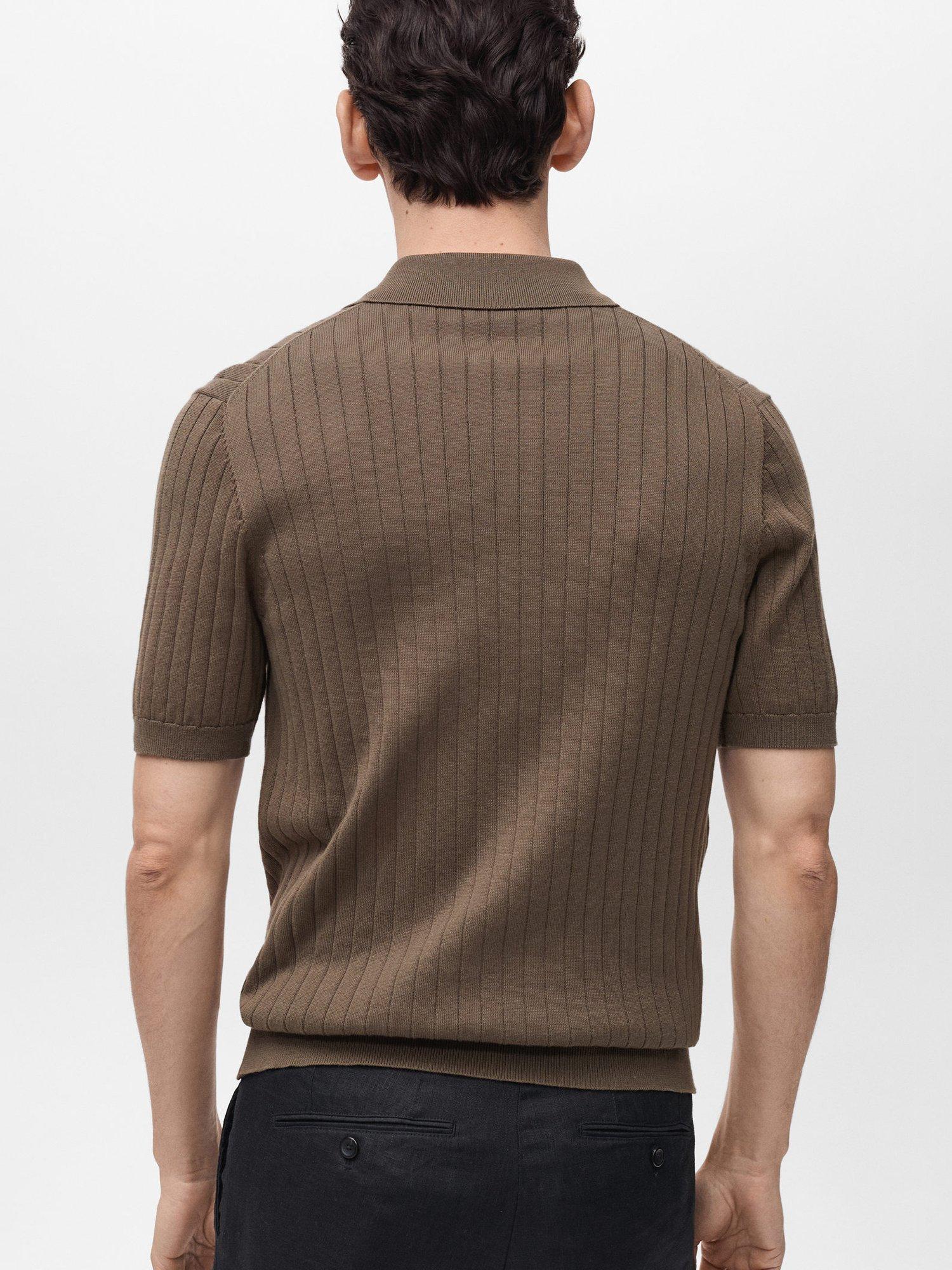 Product image 4 of 8, which shows Mango Ribbi Embossed Stripe Cotton Regular Fit Shirt, Dark Brown, S