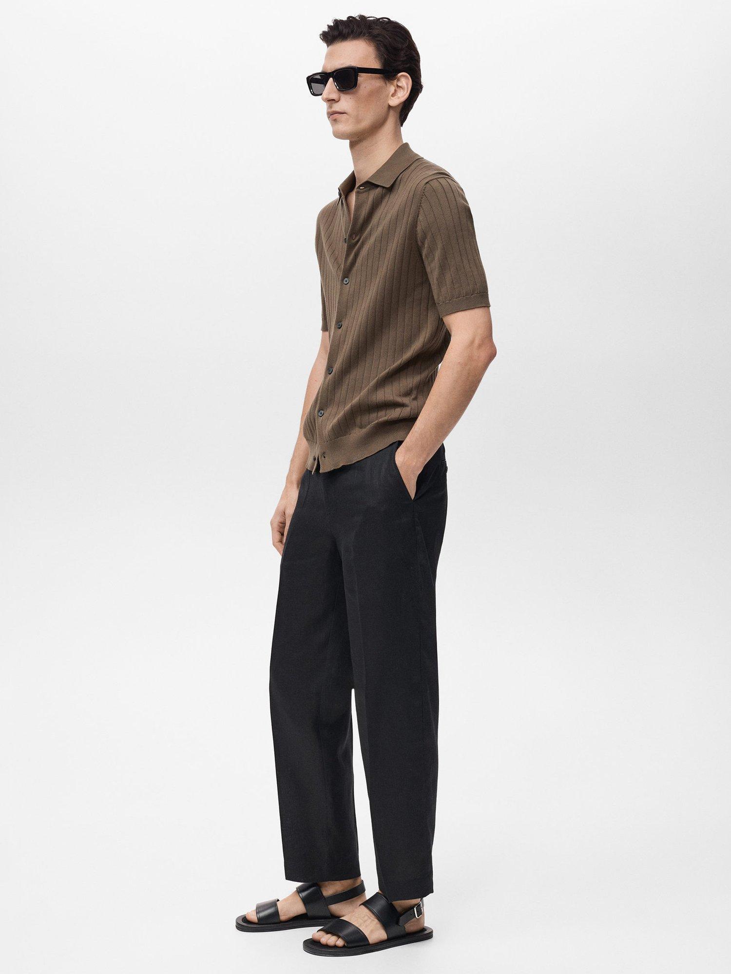 Product image 7 of 8, which shows Mango Ribbi Embossed Stripe Cotton Regular Fit Shirt, Dark Brown, S