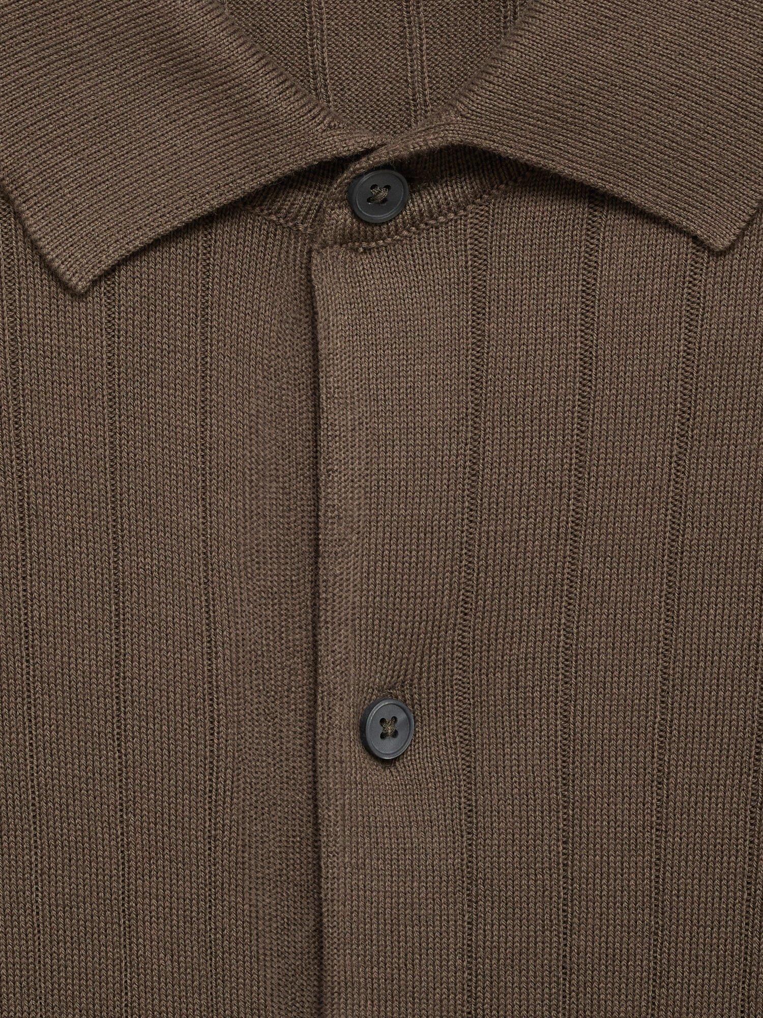 Product image 8 of 8, which shows Mango Ribbi Embossed Stripe Cotton Regular Fit Shirt, Dark Brown, S