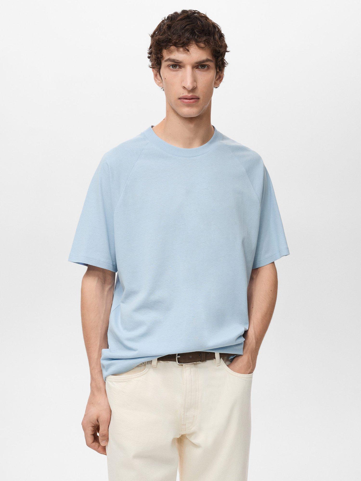 Product image 1 of 8, which shows Mango Circo Cotton Linen Regular Fit T-Shirt, Pastel Blue, L