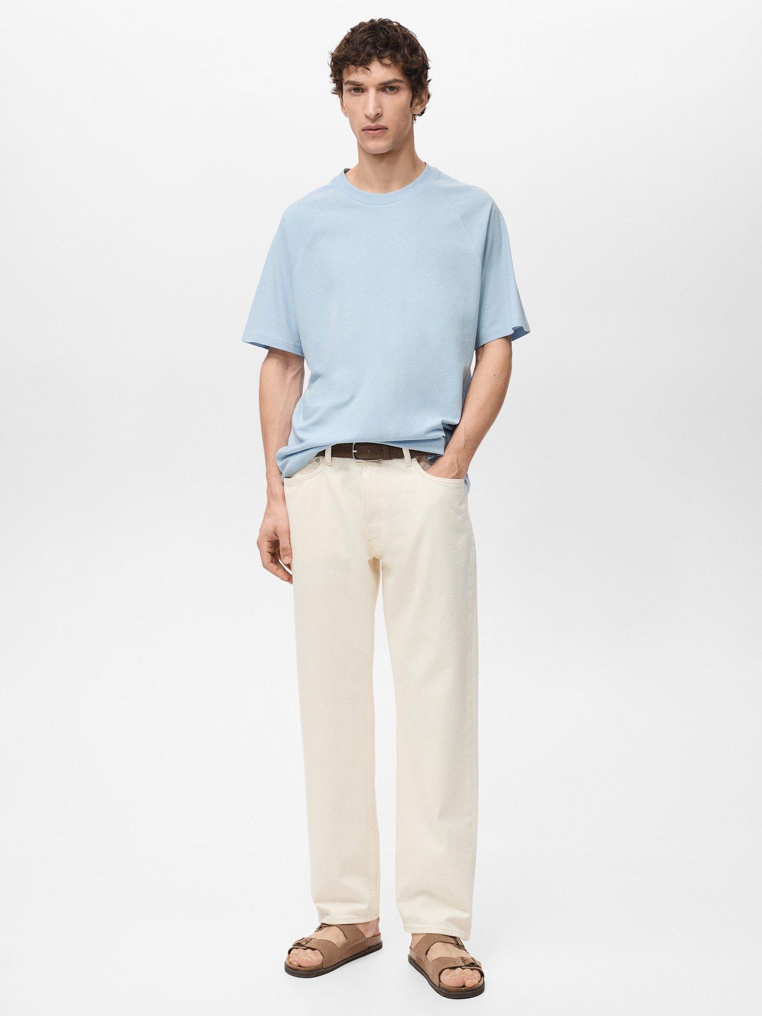 Product image 2 of 8, which shows Mango Circo Cotton Linen Regular Fit T-Shirt, Pastel Blue, L