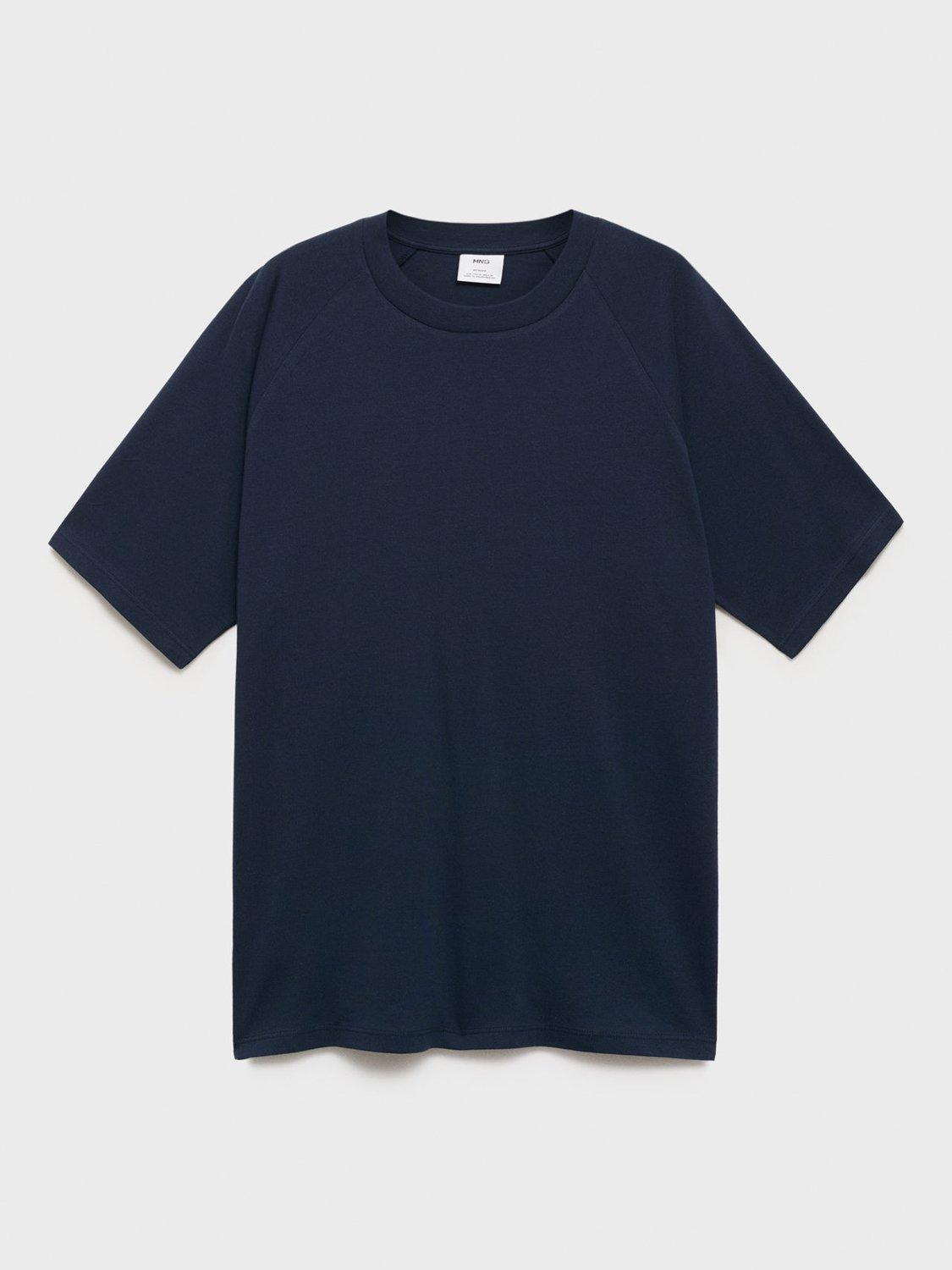 Product image 1 of 3, which shows Mango Circo Cotton Linen Regular Fit T-Shirt, Navy, XS