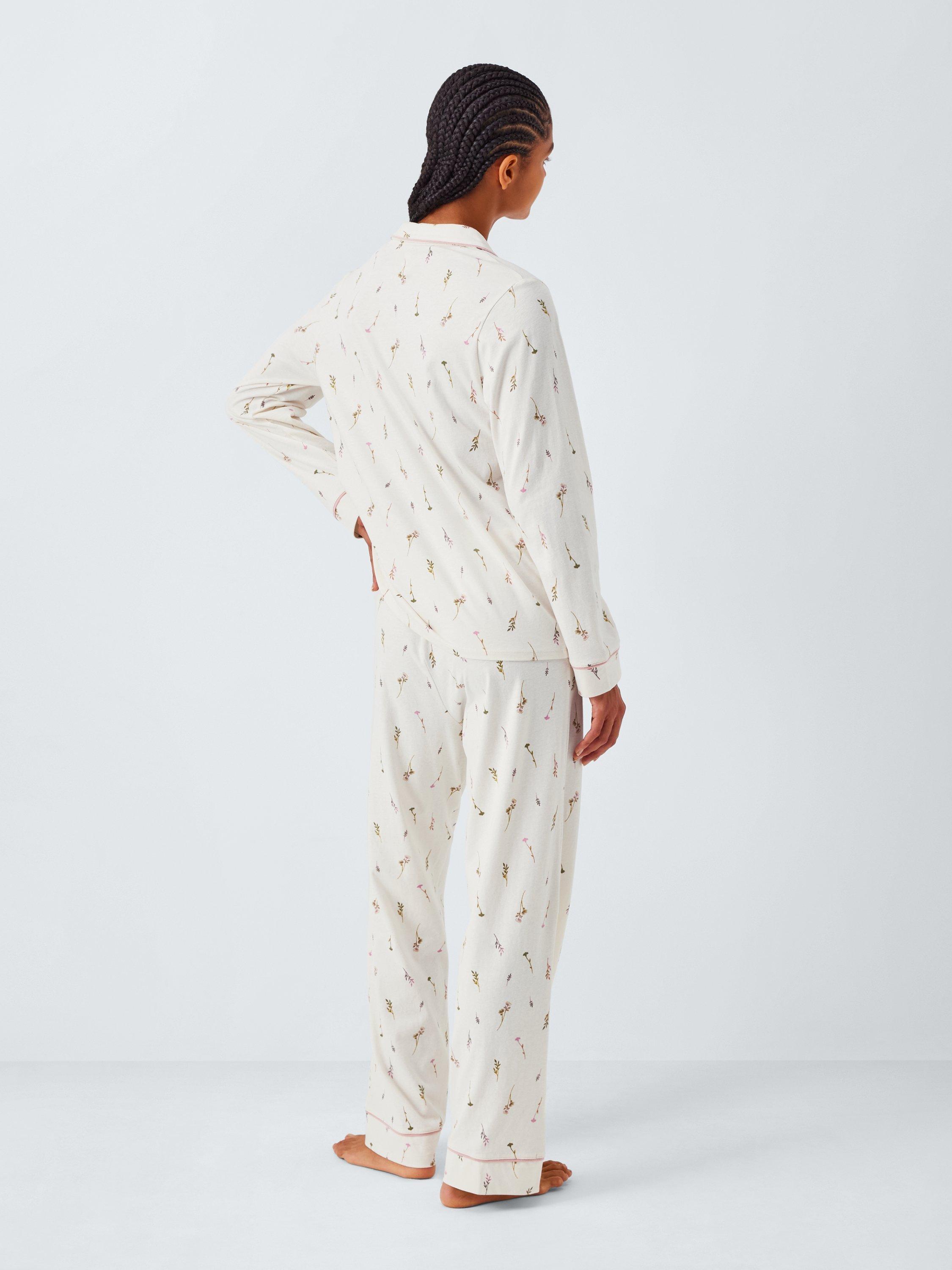 Product image 2 of 6, which shows John Lewis Sprig Cotton Jersey Long Pyjama Set, Ivory, 8