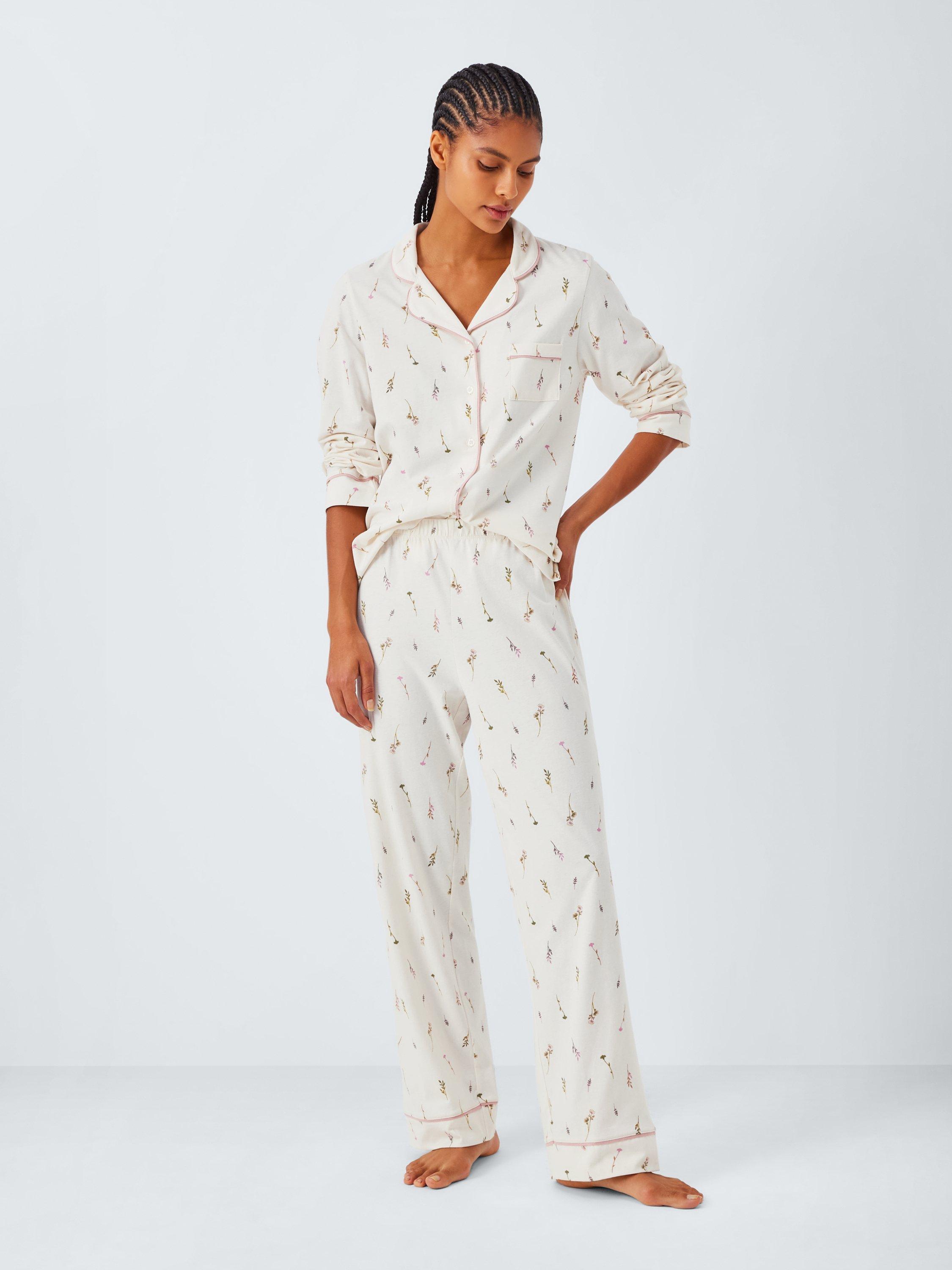 Product image 3 of 6, which shows John Lewis Sprig Cotton Jersey Long Pyjama Set, Ivory, 8