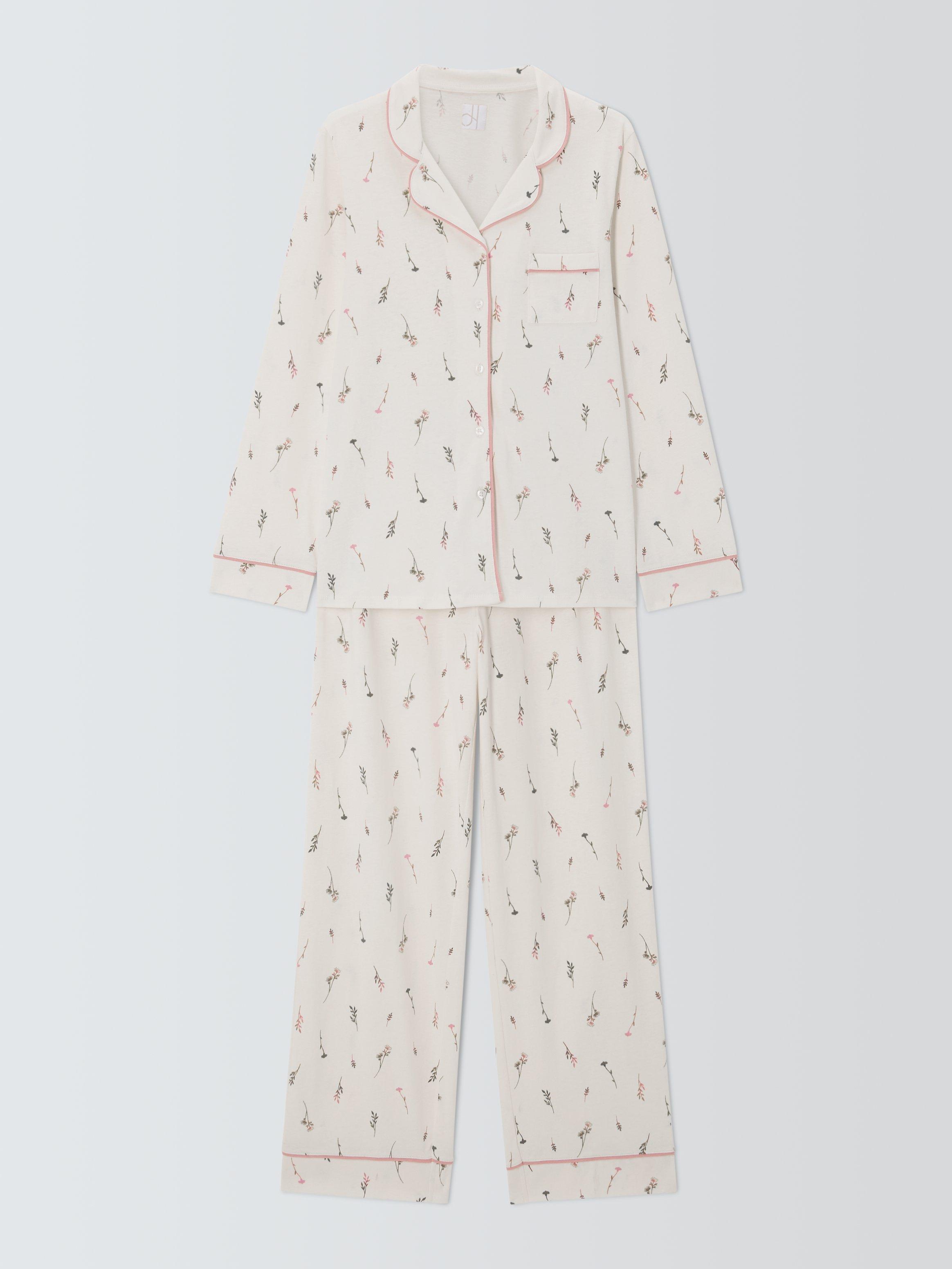 Product image 4 of 6, which shows John Lewis Sprig Cotton Jersey Long Pyjama Set, Ivory, 8