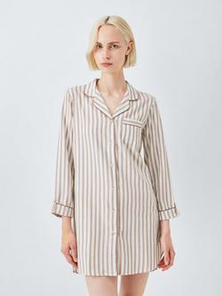 John Lewis Luna Stripe Brushed Cotton Nightdress, Ivory/Toffee, Ivory/Toffee