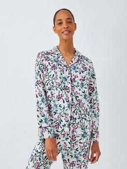 John Lewis Botanical Bird Print Brushed Cotton Long Pyjama Set, Ivory, Ivory