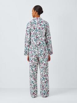 John Lewis Botanical Bird Print Brushed Cotton Long Pyjama Set, Ivory - view 2, Ivory