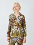 John Lewis Leaf Print Long Pyjama Set, Khaki