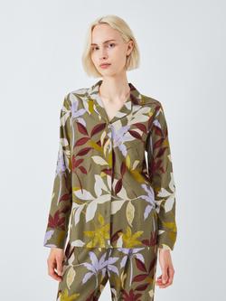 John Lewis Leaf Print Brushed Cotton Long Pyjama Set, Khaki, Khaki