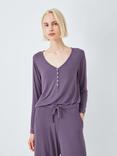 John Lewis Henley Wide Leg Pyjama Set, Purple Sage