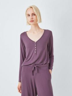 John Lewis Wide Leg Modal Henley Pyjama Set, Purple Sage