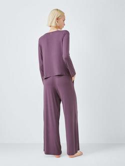 John Lewis Wide Leg Modal Henley Pyjama Set - view 2, Purple Sage