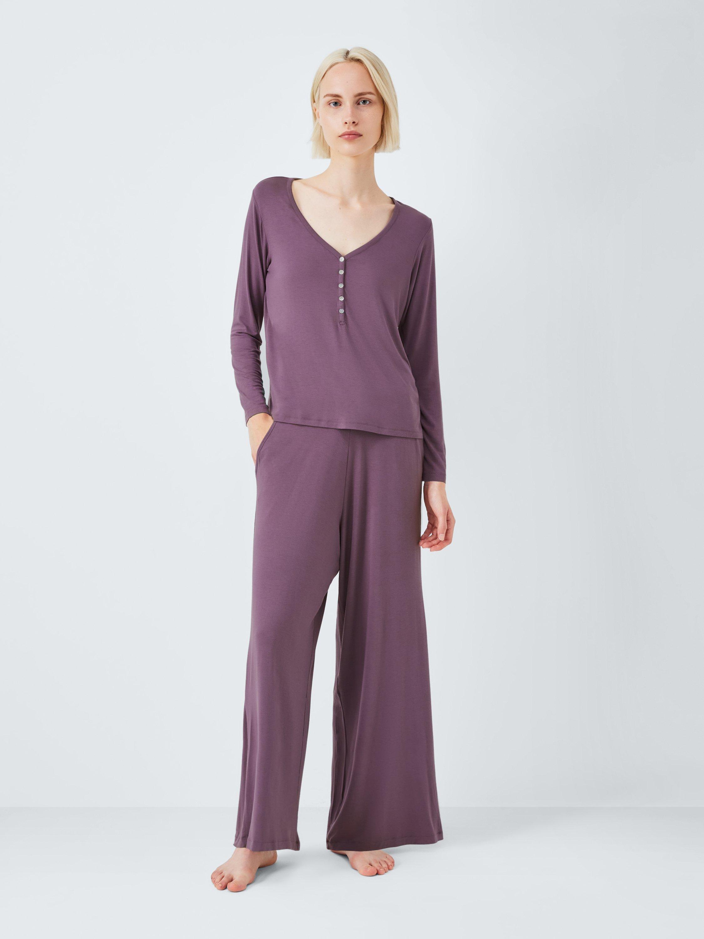 Product image 3 of 6, which shows John Lewis Wide Leg Modal Henley Pyjama Set, Purple Sage, 8