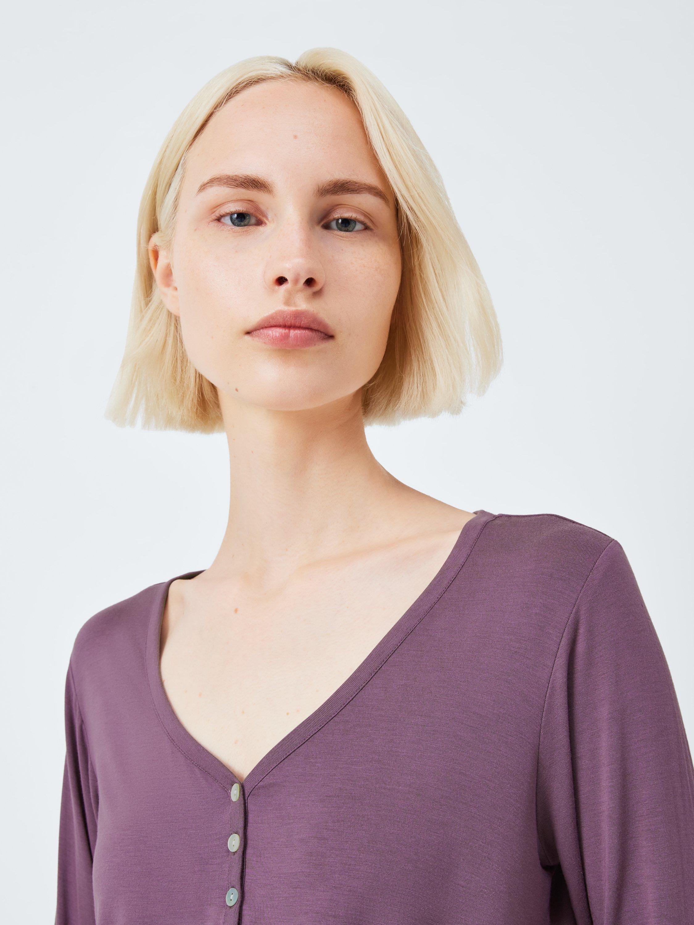 Product image 5 of 6, which shows John Lewis Wide Leg Modal Henley Pyjama Set, Purple Sage, 8