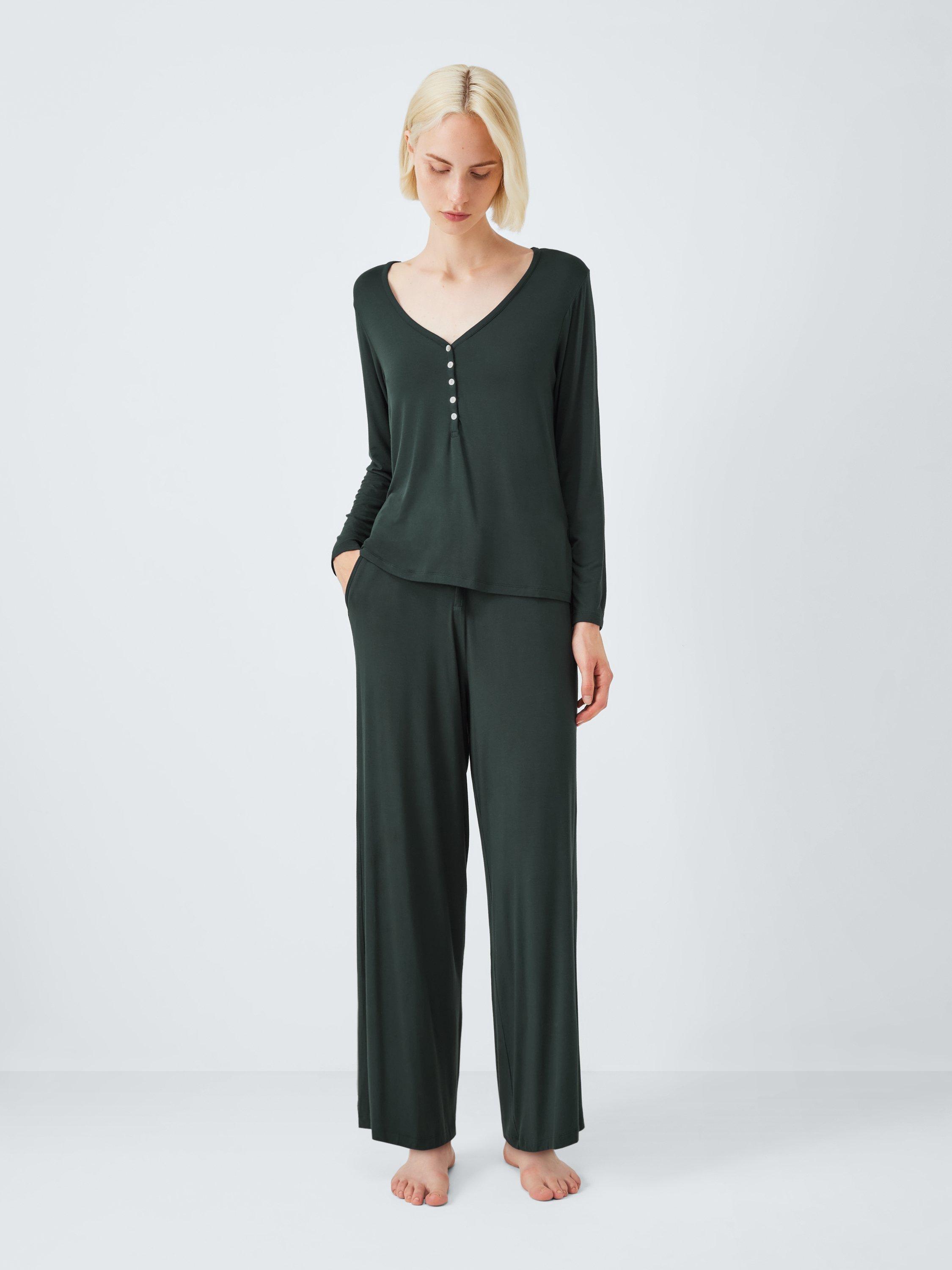 Product image 3 of 6, which shows John Lewis Wide Leg Modal Henley Pyjama Set, Scarab, 12