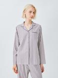 John Lewis Herringbone Stripe Long Pyjama Set, Ivory/Purple Sage
