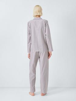 John Lewis Herringbone Stripe Brushed Cotton Long Pyjama Set, Ivory/Purple Sage - view 2, Ivory/Purple Sage