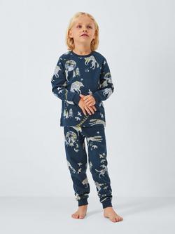 John Lewis Kids' Wolves Glow in the Dark Pyjamas, Blue, Blue