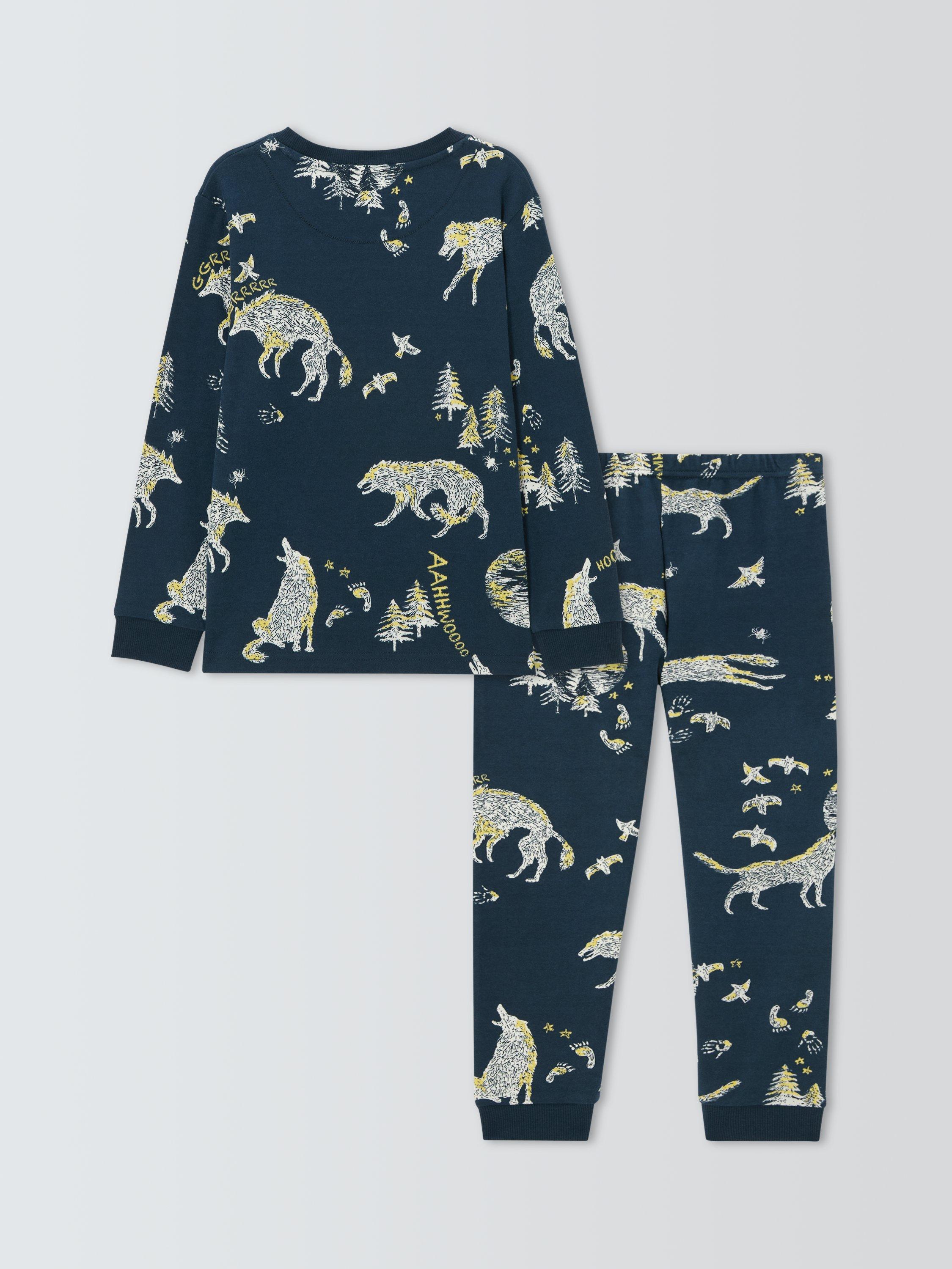 Product image 5 of 6, which shows John Lewis Kids' Wolves Glow in the Dark Pyjamas, Blue, 7 years