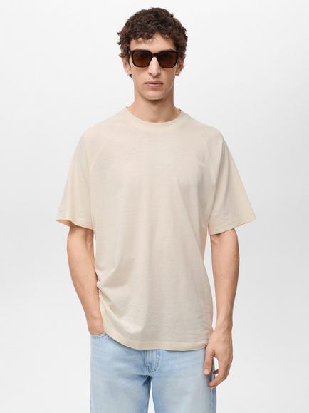 Mango Circo Cotton Linen Regular Fit T-Shirt, Beige, Beige