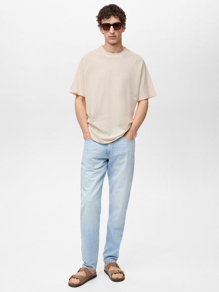 Mango Circo Cotton Linen Regular Fit T-Shirt, Beige - view 2, Beige