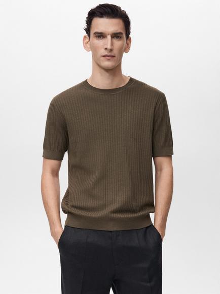 Mango Paule Crew Neck T-Shirt, Dark Brown