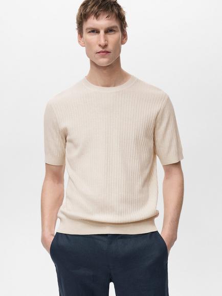 Mango Paule Crew Neck T-Shirt, Light Beige