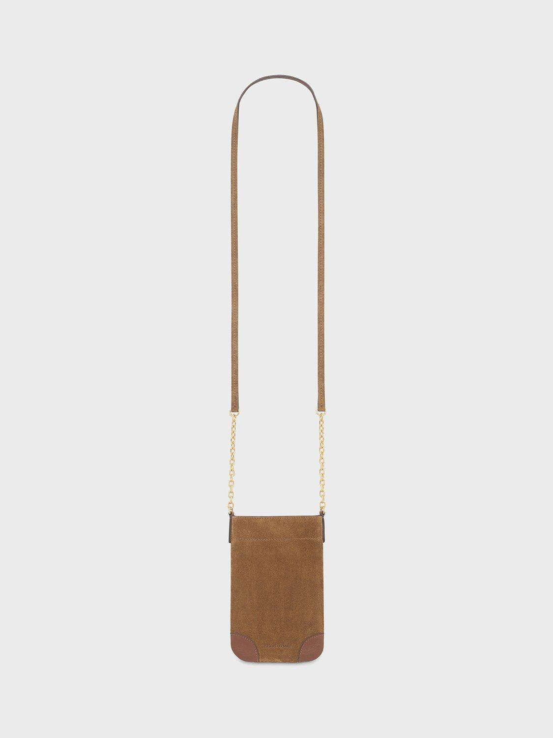 Product image 1 of 3, which shows Gerard Darel Charlotte Suede Phone Crossbody Pouch, Beige
