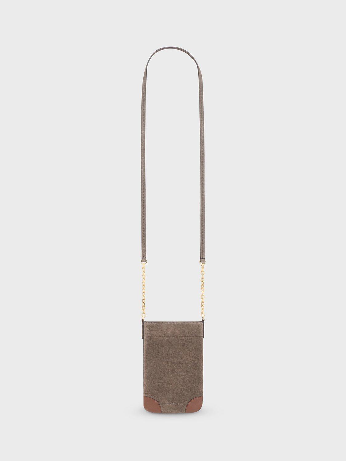 Product image 1 of 3, which shows Gerard Darel Charlotte Suede Phone Crossbody Pouch, Light Grey