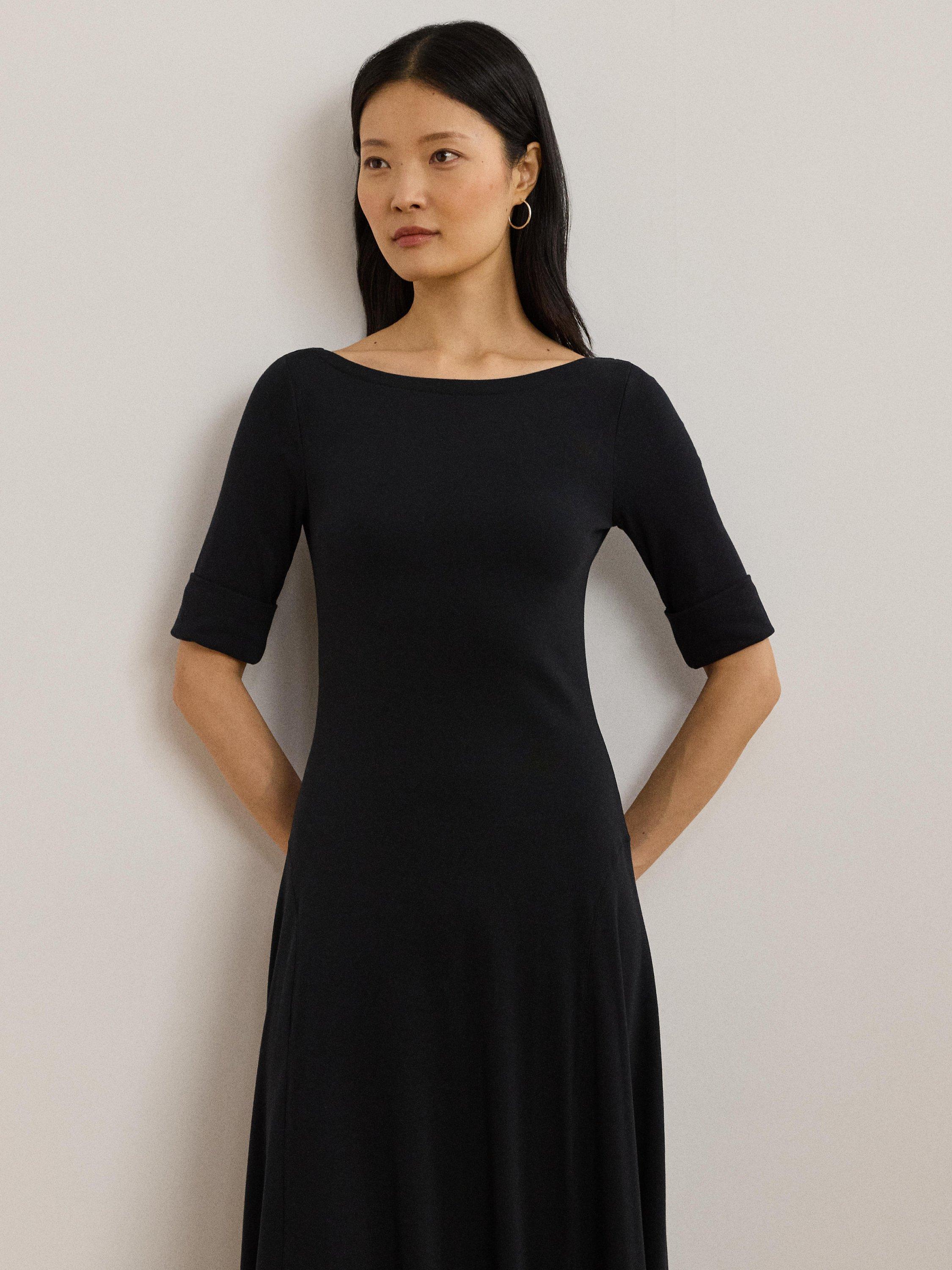 Product image 2 of 4, which shows Lauren Ralph Lauren Munzie Rib Knit Stretch Cotton Midi Dress, Black, XXS
